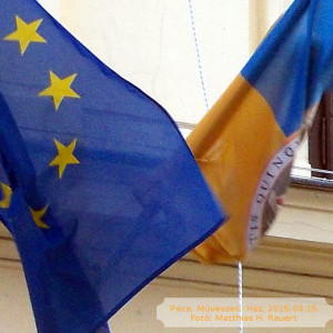 Város és EU zászlája az MH előtt
